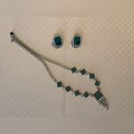 Vintage faux emerald & diamond 18” necklace & 1” earrings set. Green Photo 1