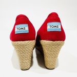 Toms Classic Red Canvas Wedge Espadrille Peep Toe Shoes Sandals Photo 4
