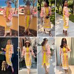 Saloni Aphrodite Borders Neelam Linen Maxi Dress Size 6 Yellow Photo 13