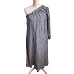 Lake Milly Linen Midi Dress Navy Blue Off Shoulder Long Puff Sleeve Pockets Size XS Photo 1