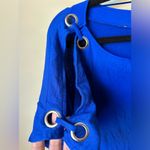 Cable & Gauge  Women Blue Knit Cold Shoulder Open Sleeve Top Size Large Bling Photo 1