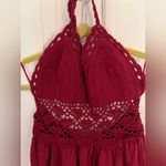 LILBETTER XS Red Wine Burgundy Crochet Lace Maxi Halter Neck Backless Dress NWT Photo 3