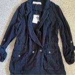 Free People Charley Linen Blazer In Midnight Photo 2
