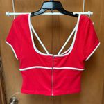 Maeve  by Anthropologie Red Crop Top with White Piping Size Small Photo 1