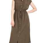 Old Navy  Cap Sleeve‎ Button-Up Utility Midi Shirt Dress Olive Green XXL Cinched Photo 0