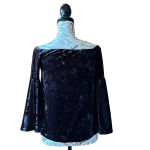 AQUA  Black Velvet Off-Shoulder Bell Sleeve Blouse XS – Goth Grunge Witchy Vampy Photo 4