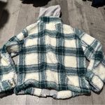 No Boundaries  small Sherpa Women’s Blue Teal White Coat Jacket Hooded Pockets Photo 2