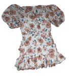 Rebecca Taylor  silk mini floral bridal ruffle cinched‎ dress balloon sleeve 12 Photo 3