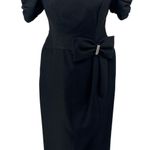 Vintage 80s Off Shoulder Puff Sleeve Bow Waist Tulip Hem Midi Maxi Dress Black 8 Photo 0