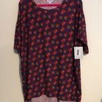 LuLaRoe Irma Top LEGGINGS MATERIAL Red w/ Arrows Short Sleeves Tunic Sz L NWT Photo 0