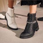 Jimmy Choo Worn Once  Calf Skin Crystal Embellished Cruz Combat Boots White Sz 37 Photo 1