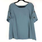 Bloomchic Plain Round Neck Button Detail Blouse Stone Blue 14-16 Photo 3