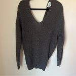 Jun & Ivy  Sweater Womens Size Large Twist Back Open Knit Grey Speckled Pullover Photo 4