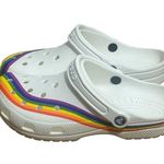 Crocs White Rainbow Pride Unisex Slip On Clogs Shoes NWT Photo 1