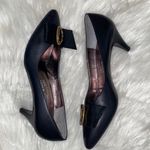 Bruno Magli Black and Gold Heels With a Rhinestone Bow Size 8 Photo 1