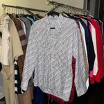 Balenciaga Micro Brand Print Cotton Blouse White Black Logo Button Down Photo 3