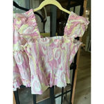 Hill House  SET The Paz Nap Linen Crop Top and Skirt Candy Kaleidoscope smocked Photo 4