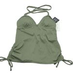 Salt + Cove Olive Green Halter Tankini Swim Top Ribbed Cinch Sides L Size L Photo 2