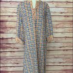 Vintage Handmade 60s Floral Fabric Long Sleeve Side Slit Mumu Dress Yellow Size M Photo 1