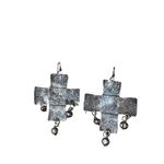Antique Sterling Silver Hammered Cross Earrings w/Native Dangling Pearls Earring Silver Photo 3