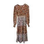 Umgee Floral Tiered Long Sleeve Maxi Dress Womens S Brown Farmhouse Cottagecore Photo 4