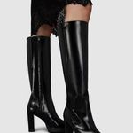 All Saints London Harlem Leather Knee High Black Boots Size 6 NWOB Sleek Edgy Photo 0