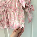 WAYF Terry Top Floral Print Puff Sleeve Peplum Top in Pink Mini Roses Photo 4