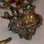 Flawed Vintage CZ Rhinestone Ceramic Cameo Starburst Bird Brooches Gold Photo 2