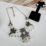 Victorian Vibes Antique Gold Elegance Bib Necklace and Earrings Set Photo 1