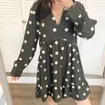 ZARA olive green ruffled long sleeve polka dot dress Photo 2