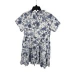 AQUA  White Blue Print Tiered‎ Mini Dress Ruffle Mock Neck Short Sleeve Photo 5