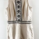 Loft Linen Sleeveless Embroidered Romper Tan Beige Black 2 Petite Photo 0