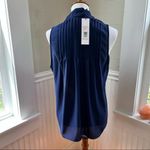 Parker NWT  Sleeveless Blouse Neck Bow Top Navy Size Large Office Work Brunch Photo 6
