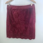 Maeve Skirt Womens 12 Leather Red Maroon Napa Suede Midi Laser Cut Anthropologie Photo 2