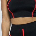 Biker Set. Contrast binding crop tank and biker shorts set. Black and red. Small Photo 3