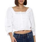 American Eagle Square neck crochet eyelet poof sleeve Cottagecore crop #755 Photo 0