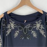 Free People Navy Blue Floral Beaded Embroidered Chiffon Dolman Sleeve Dress M Photo 1