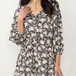 LC Lauren Conrad  Womens Size L Black‎ Floral Ruffle Chiffon Collared Shirt Dress Photo 0