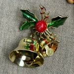 Vintage Rare bundle of Three holiday pins with bells, costume, Christmas, festiv Gold Photo 13