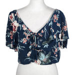 Band of Gypsies  Blue and Pink Boho Crop Top NWT Size Medium Blue Floral Top Photo 0