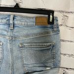 American Eagle Blue Jean Shorts Distressed Frayed Hem SZ 2 Biker High Waist Y2K Photo 9