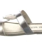 Stuart Weitzman NEW 7.5 Ibiza Woven-Strap Flat Slide Sandal Metallic Silver Gold Photo 6