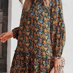 KIRUNDO Long Sleeve Boho Floral Print Casual Loose Dress Size L New With Tag Blue Size L Photo 8