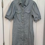 VERO MODA ASOS  Light Blue Puff Sleeve Scallop Hem Button Down Denim Mini Dress M Photo 3