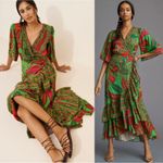 Farm Rio Tropical Bohemian Flutter Sleeve Wrap Maxi Dress Size Medium Photo 15