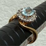 Vintage 18KGE Aquamarine Blue Topaz CZ Ring Size 7 3g. Photo 13