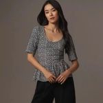 Maeve Anthropologie  Leopard Print Scoop Neck Peplum Top Black White Size Small Photo 1