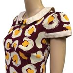 Vintage Handmade Collared Bow Keyhole Short Puff Sleeve Textured Midi Dress M Red Size M Photo 1