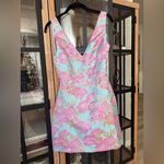 New Floral Jacquard bow mini dress cutout cocktail sleeveless vneck preppy Blue Size M Photo 1