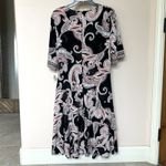 Robbie Bee Signature  Dress XL Black Paisley Faux Wrap Stretch Midi Tiered NWT Photo 2